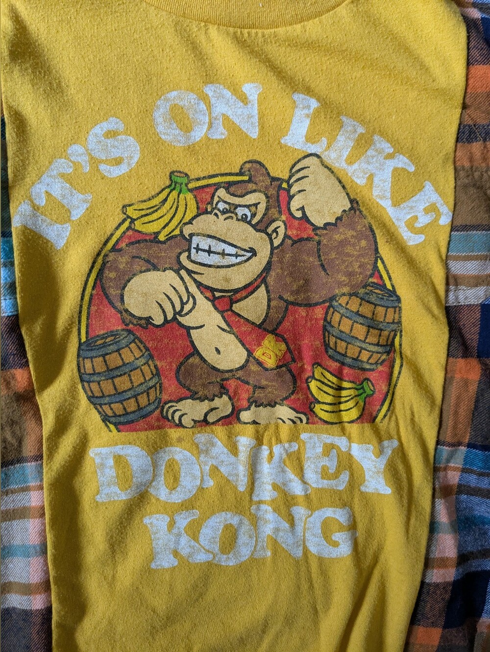 Youth Small - Donkey Kong + Flannel Long Sleeve UPCYCLED Shirt - Picture 2 of 6